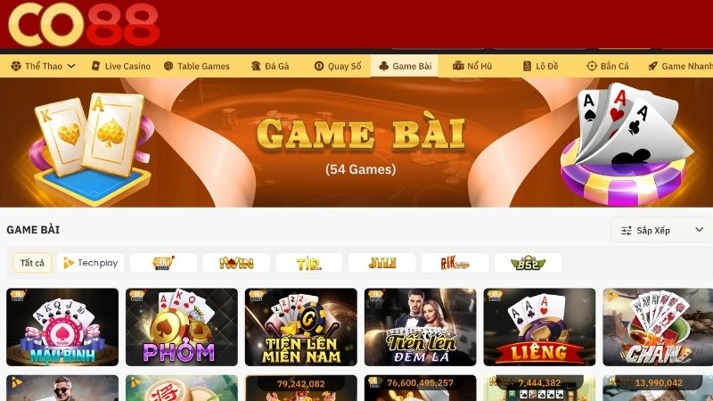 Giới thiệu sảnh game bài Co88