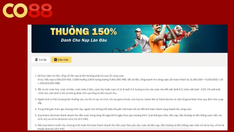 Lưu ý về khuyến mãi nạp đầu Co88