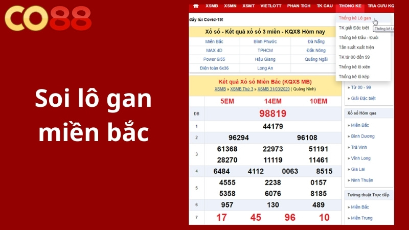 Soi cầu lô đề Co88 theo lô gan