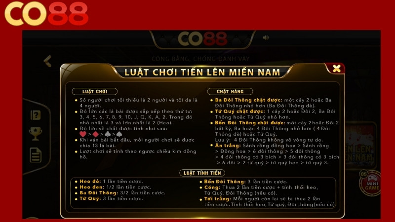 Tiến lên miền nam tại sảnh game bài Co88