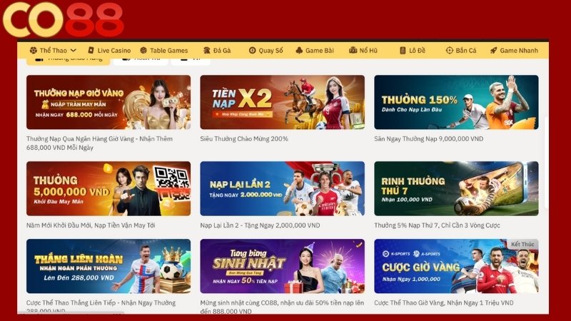 Tổng hợp khuyến mãi tại nhà cái Co88